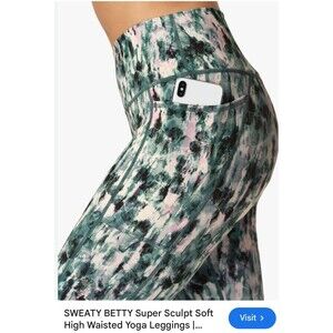 Sweaty Betty Women's Super Sculpt Pocket 7/8 Leggings small sm Blue Floral Prin